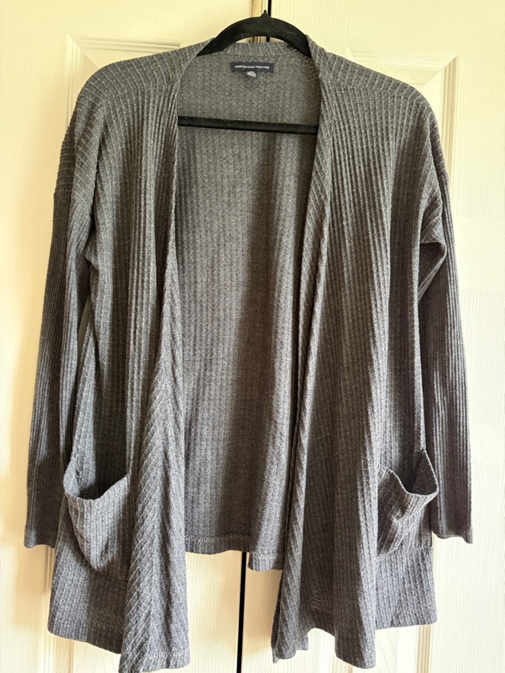 American Eagle Outfitters Gray Ribbed Open-Front Cardigan